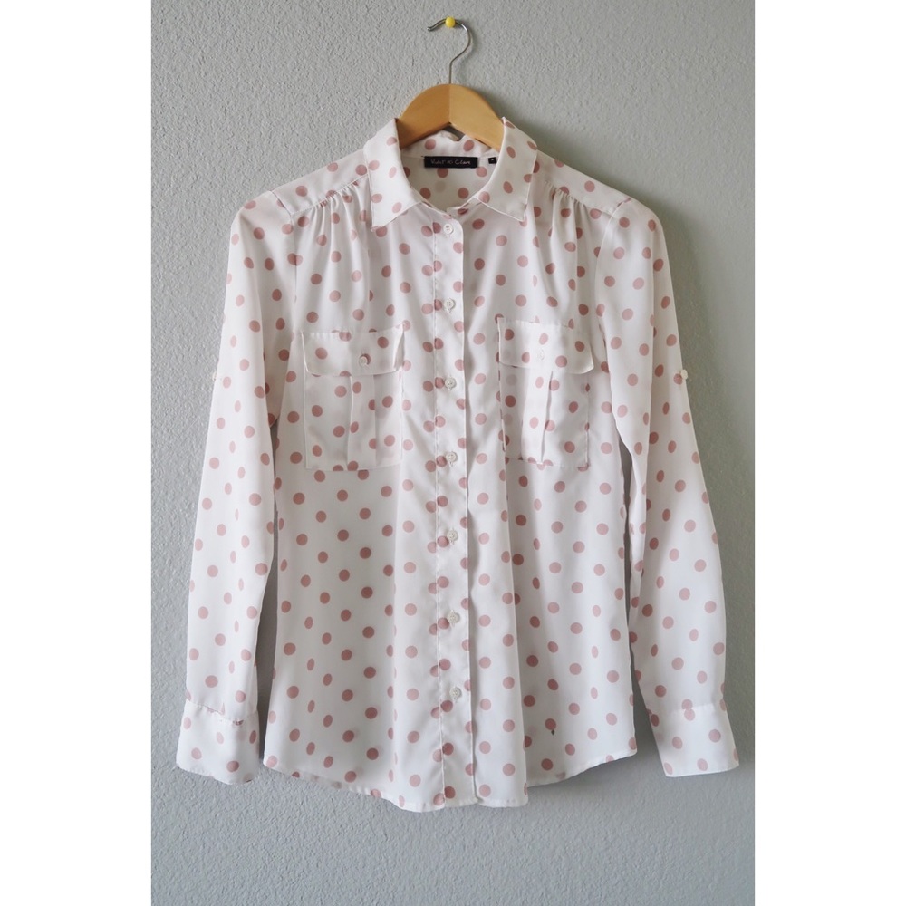 Pink Polka Dot Long Sleeve Blouse